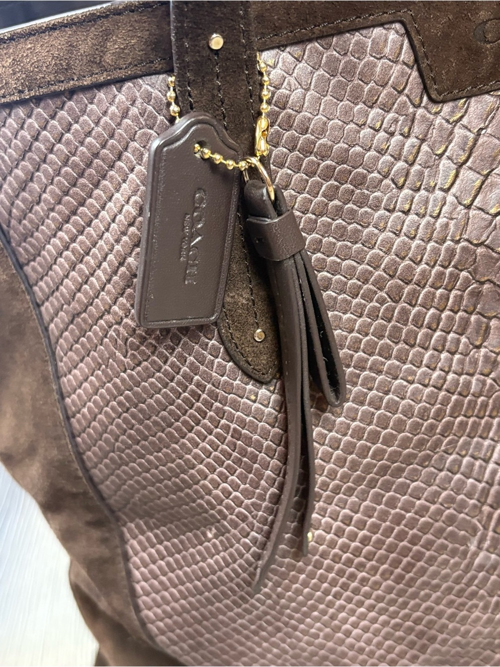 Coach Taupe and Brown Embossed Leather Tote - Picture 8 of 10